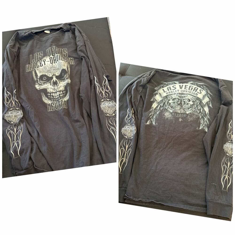 Vintage 2016 Harley-Davidson Las Vegas Nevada Skull Graphic Long Sleeve Shirt